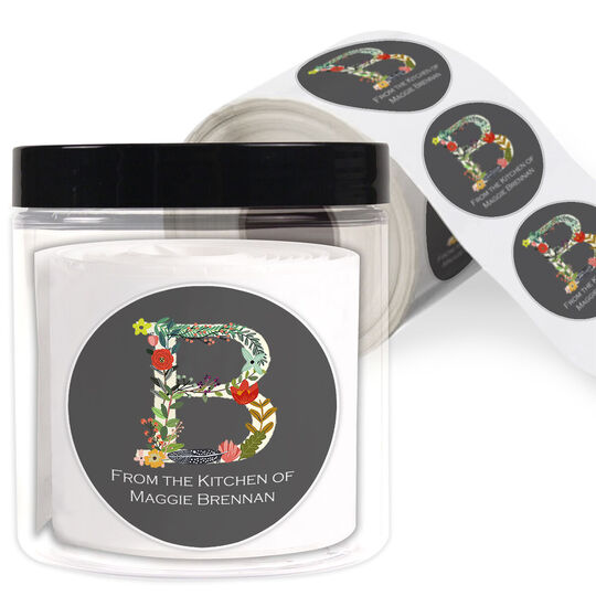 Charcoal Garden Initial Kitchen Round Stickers in a Jar